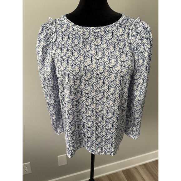 NWT LOFT Women's Classy Print Ruffle Shoulder Blouse sz S Career Summer MSRP $69 - Picture 12 of 15